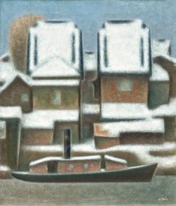 画像1: 牛島憲之画額「佃島春雪」