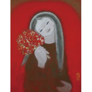 画像: 幸田暁冶画額「花持つ少女」