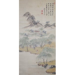 画像: 貫名菘翁画賛幅「柳林春興山水図」