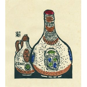 画像: 川上澄生木版画「髯徳利」