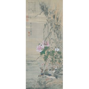 画像: 諸葛藍画・頼山陽賛幅「牡丹甲鳥図」