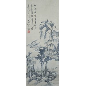 画像: 岡田米山人画賛幅「水墨山水図」