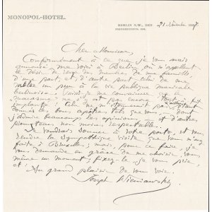 画像: ユゼフ・ヴィエニャフスキー書簡１通　Józef Wieniawski :Autograph letter signed 