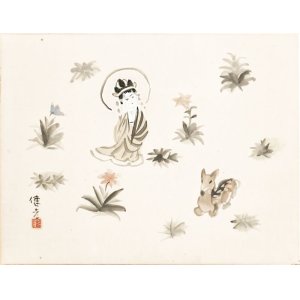 画像: 杉本健吉画額「春日野　鹿」