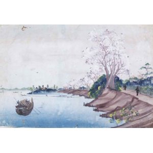 画像: 泥絵「川堤桜花図」