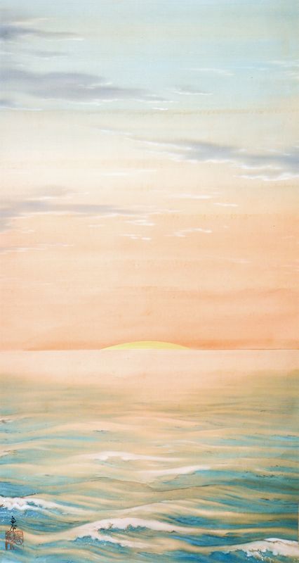 画像1: 尾竹国観画幅「大海の日出」